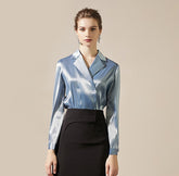 Retro Light blue Chiffon Blouse - FashionByTeresa